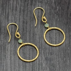 Brass Gold Plated Green Chalcedony, Ruby, Labradorite Gemstone Dangle Earrings- A1E-406