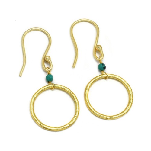 925 Sterling Silver Gold Plated Turquoise Gemstone Dangle Earrings- A1E-406