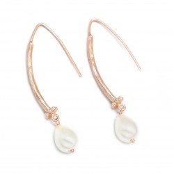 Brass Rose Gold Plated Pearl Gemstone Dangle Earrings- A1E-4065