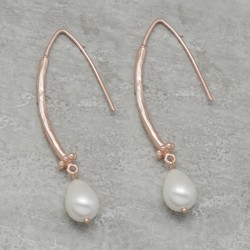 Brass Rose Gold Plated Pearl Gemstone Dangle Earrings- A1E-4065