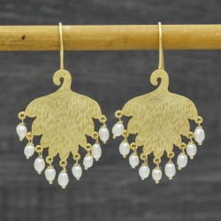 Brass Gold Plated Pearl Gemstone Dangle Earrings- A1E-4068