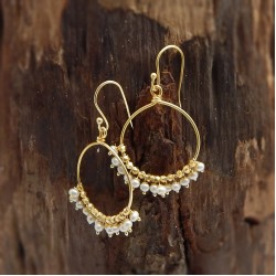 Brass Gold Plated Pearl Gemstone Dangle Earrings- A1E-4069