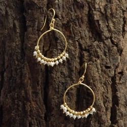 925 Sterling Silver Gold Plated Pearl Gemstone Dangle Earrings- A1E-4069