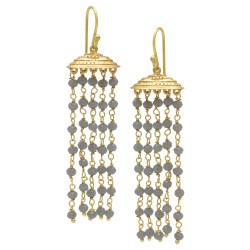 Brass Gold Plated Grey Chalcedony Gemstone Dangle Earrings- A1E-4078