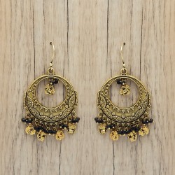 Brass Gold Oxidized Plated Black Onyx Gemstone Dangle Earrings- A1E-4170