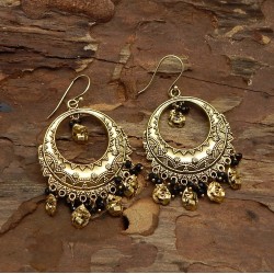 Brass Gold Oxidized Plated Black Onyx Gemstone Dangle Earrings- A1E-4170