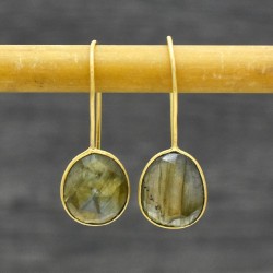 Brass Gold Plated Labradorite Gemstone Dangle Earrings- A1E-4179