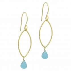 Brass Gold Plated Aqua Chalcedony Gemstone Dangle Earrings- A1E-4202