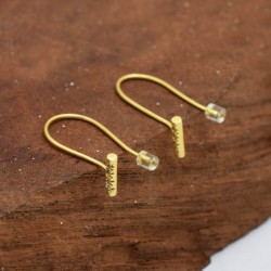 Brass Gold Plated White CZ Gemstone Dangle Earrings- A1E-4203
