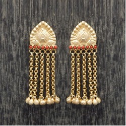 Brass Gold Plated Coral Gemstone Stud Earrings- A1E-4221