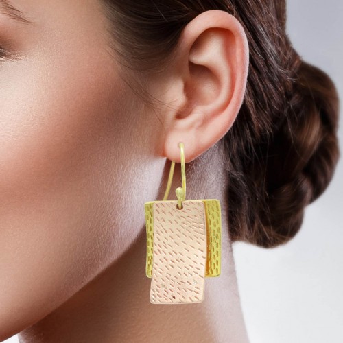 Brass Gold And Rose Gold Plated Metal Dangle Earrings- A1E-429