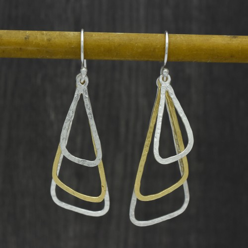 Brass Gold, Silver Plated Metal Dangle Earrings- A1E-4355