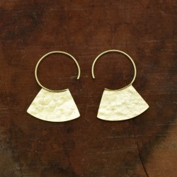 Brass Gold Plated Hammered Metal Hoop Earrings- A1E-4357
