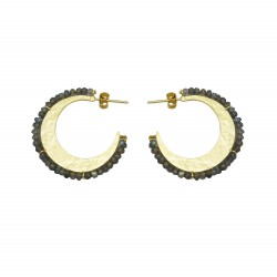 Brass Gold Plated Labradorite Gemstone Round Stud Earrings- A1E-4367
