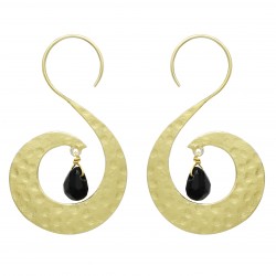 Brass Gold Plated Turquoise, Black Onyx Gemstone Dangle Earrings- A1E-4376