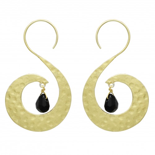 Brass Gold Plated Turquoise, Black Onyx Gemstone Dangle Earrings- A1E-4376