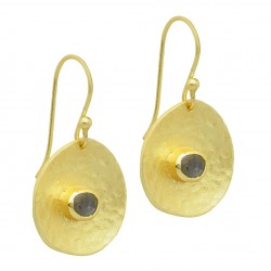 Brass Gold Plated Labradorite, Aqua Chalcedony Gemstone Dangle Earrings- A1E-4392