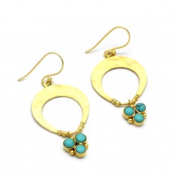 925 Sterling Silver Gold Plated Turquoise Gemstone Dangle Earrings- A1E-4400