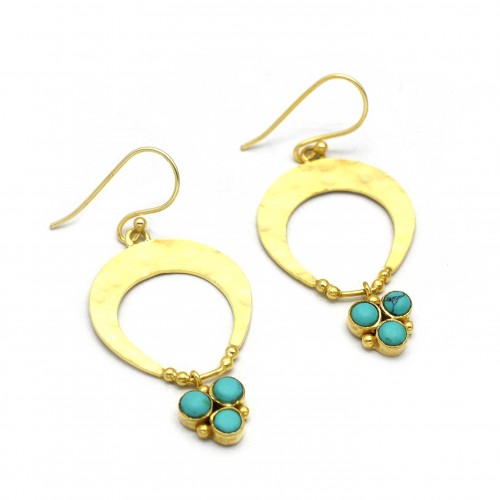 925 Sterling Silver Gold Plated Turquoise Gemstone Dangle Earrings- A1E-4400