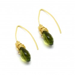 925 Sterling Silver Gold Plated Green Tourmaline Gemstone Dangle Earrings- A1E-4401
