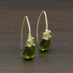 925 Sterling Silver Gold Plated Green Tourmaline Gemstone Dangle Earrings- A1E-4401
