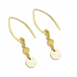 Brass Gold Plated White Chalcedony Gemstone With Round Disc Dangle Earrings- A1E-4403