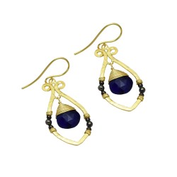 925 Sterling Silver Gold, Black Rhodium Plated Lapis Lazuli Gemstone Dangle Earrings- A1E-4405