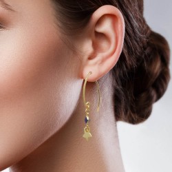 925 Sterling Silver Gold Plated Lapis Lazuli Gemstone Dangle Earrings- A1E-4417