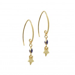 925 Sterling Silver Gold Plated Lapis Lazuli Gemstone Dangle Earrings- A1E-4417