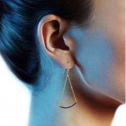 Brass Gold Plated Blue Sapphire Gemstone Dangle Earrings- A1E-446