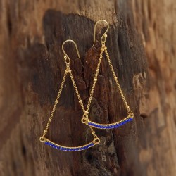 Brass Gold Plated Blue Sapphire Gemstone Dangle Earrings- A1E-446