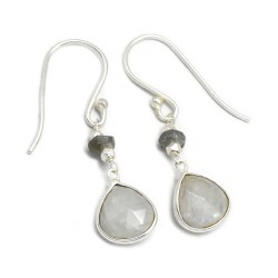 Brass Silver Plated Rainbow, Labradorite Gemstone Dangle Earrings- A1E-450