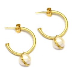 Brass Gold Plated Pearl Gemstone Round Stud Earrings- A1E-4613