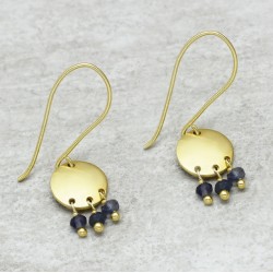 Brass Gold Plated Iolite Gemstone Dangle Earrings- A1E-4639