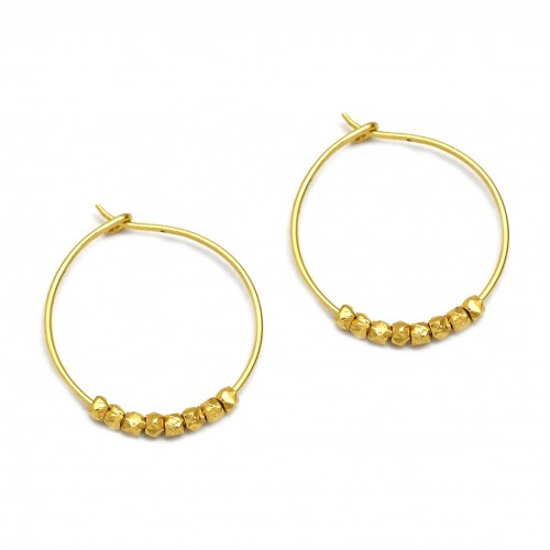 Brass Gold Plated Metal Beads Hoop Earrings- A1E-4664