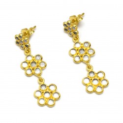 Brass Gold Plated Polki Gemstone Stud Earrings- A1E-4671