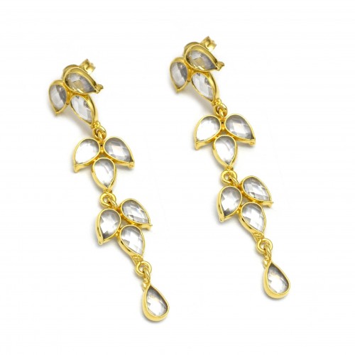 Brass Gold Plated Polki Gemstone Stud Earrings- A1E-4672
