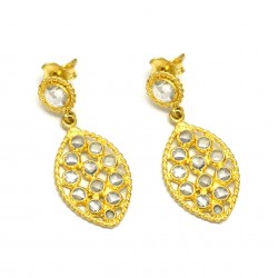 Brass Gold Plated Polki Gemstone Stud Earrings- A1E-4676