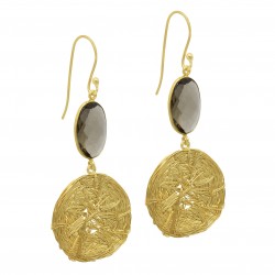 Brass Gold, Silver Plated Smoky Gemstone Dangle Earrings- A1E-4692