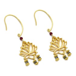 Brass Gold Plated Ruby, Labradorite Gemstone Dangle Earrings- A1E-4696
