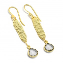 Brass Gold Plated Crystal Gemstone Dangle Earrings- A1E-474