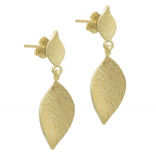 Brass Gold Plated Metal Leaf Stud Earrings- A1E-4742