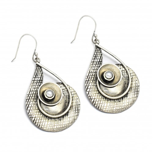 925 Sterling Silver Oxidized Plated Pearl Gemstone Dangle Earrings- A1E-4757