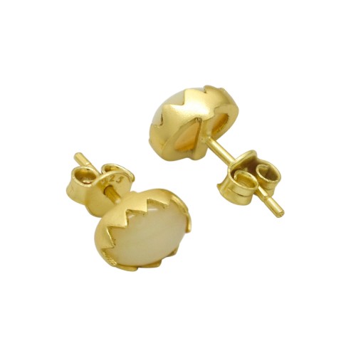 925 Sterling Silver Gold Plated Opal Gemstone Stud Earrings- A1E-4768