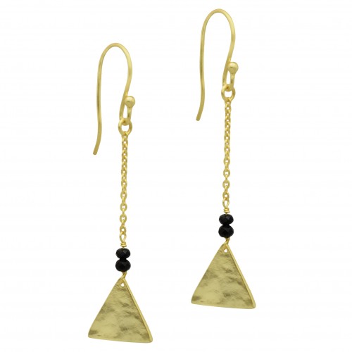 Brass Gold Plated Black Onyx Gemstone Dangle Earrings- A1E-4777