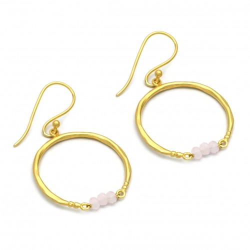 Brass Gold Plated Rose Quartz Gemstone Dangle Earrings- A1E-4831