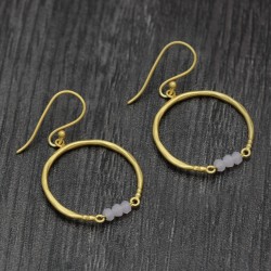 Brass Gold Plated Rose Quartz Gemstone Dangle Earrings- A1E-4831