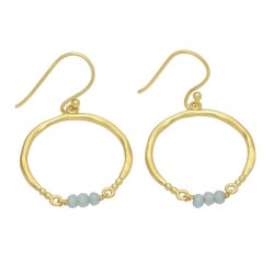 925 Sterling Silver Gold Plated Aqua Chalcedony Gemstone Dangle Earrings- A1E-4831