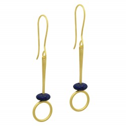 Brass Gold Plated Lapis Lazuli Gemstone Dangle Earrings- A1E-4853