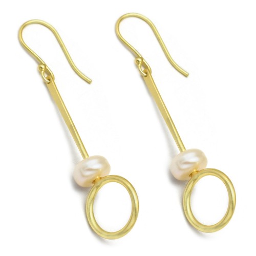 Brass Gold Plated Pearl Gemstone Dangle Earrings- A1E-4853